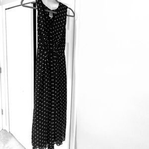 Black and white polka dot sundress tie waist